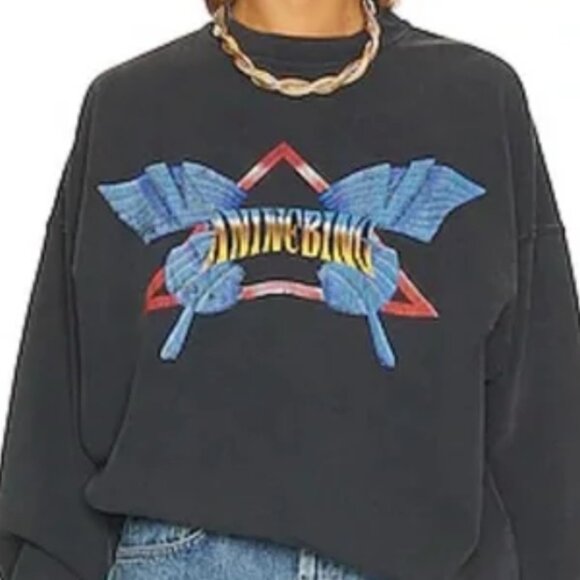 ANINE BING Harvey Crew Butterfly in Washed Black Size Medium - Picture 5 of 7